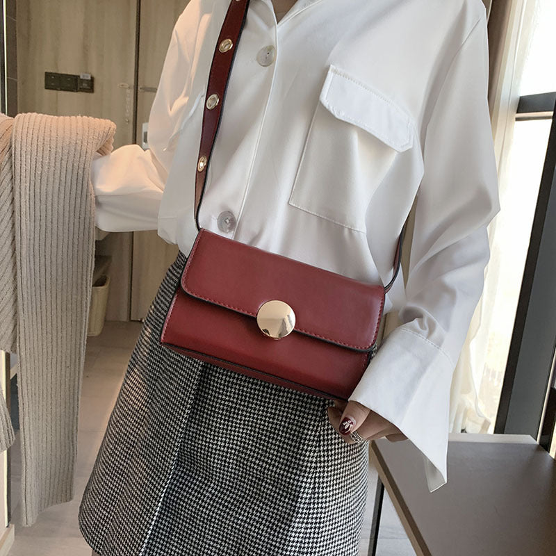 Wide shoulder strap small square bag handbag