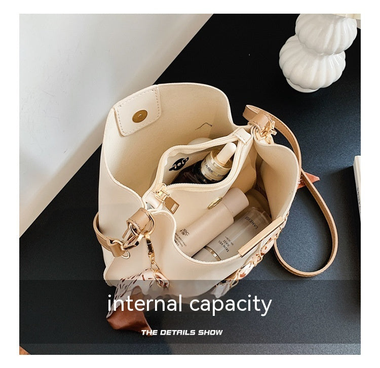 Fashion Big Bag Casual Women's Bag Fashion Retro Characteristic Messenger Bag Silk Scarf Portable Bucket Bag