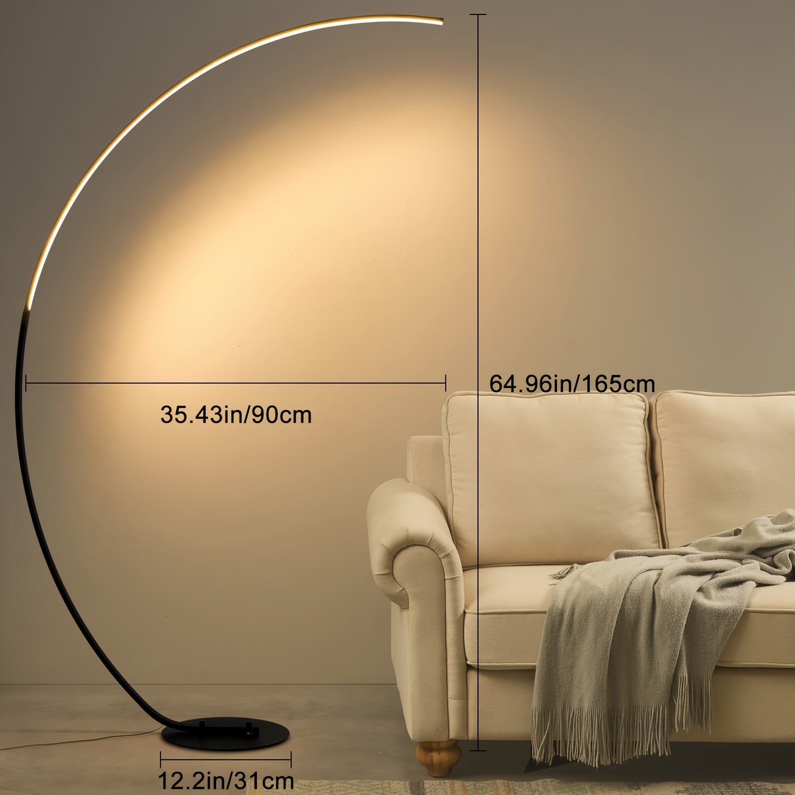 65" Modern Floor Lamp 65 Inch Modern Arched Floor Lamp | With Remote, 3 Color Temperatures Dimmable Black LED Color Changing Curved Ambient Lighting For Bedroom And Living Room