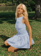 Yennifer Shirred Mini Dress Blue / White