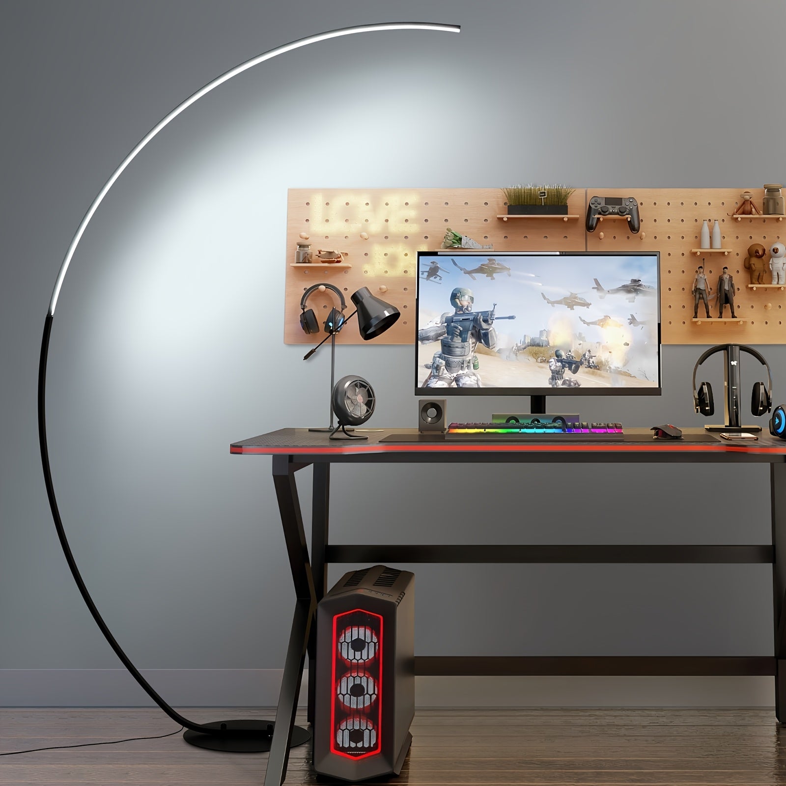 65" Modern Floor Lamp 65 Inch Modern Arched Floor Lamp | With Remote, 3 Color Temperatures Dimmable Black LED Color Changing Curved Ambient Lighting For Bedroom And Living Room