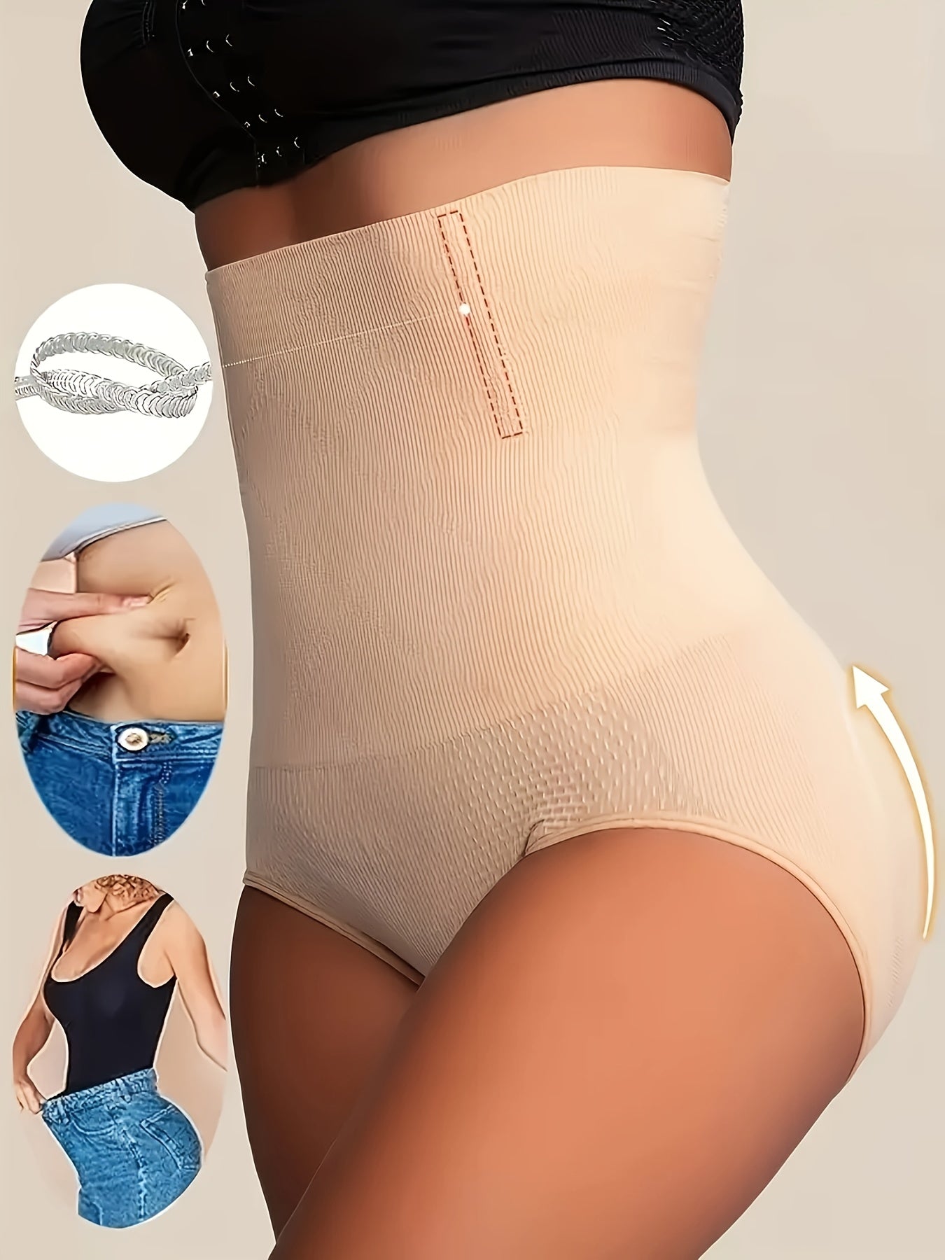 High-Waisted Tummy Control Shapewear Panties For Women - Butt Lifter & Body Shaper Underwear, 80% Nylon/20% Spandex, Soft & Breathable, Hand Wash Only, Seamless Waist Trainer For Posture Support & Weight Loss, Tummy Control U