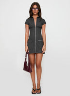 Wynona Mini Dress White / Grey Pinstripe