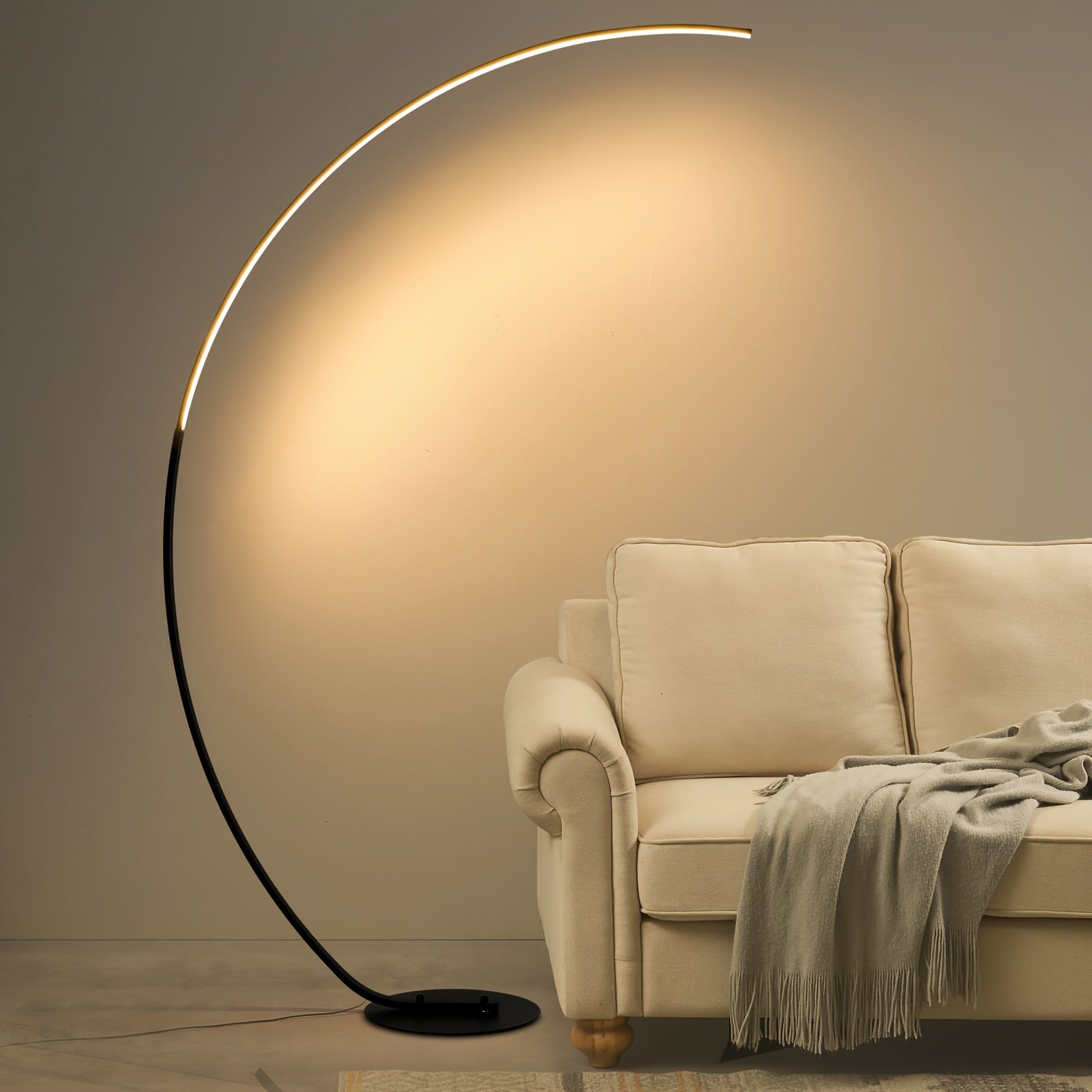 65" Modern Floor Lamp 65 Inch Modern Arched Floor Lamp | With Remote, 3 Color Temperatures Dimmable Black LED Color Changing Curved Ambient Lighting For Bedroom And Living Room