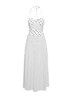 Marguerite Halter Maxi Dress White Polka