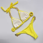 Halter Metal Chains Rhinestone Diamond Bikini Women Swimsuit Female Swimwear Two Pieces Bikini set Brazilian Bathing Suit Swim