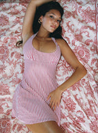 Kalico Halter Mini Dress Red / White Stripe