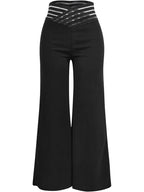 Elegant High Waist Flared Women Pants Office Casual Crisscross Sheer Mesh Patch Mesh Patch Casual Trousers Women Clothes