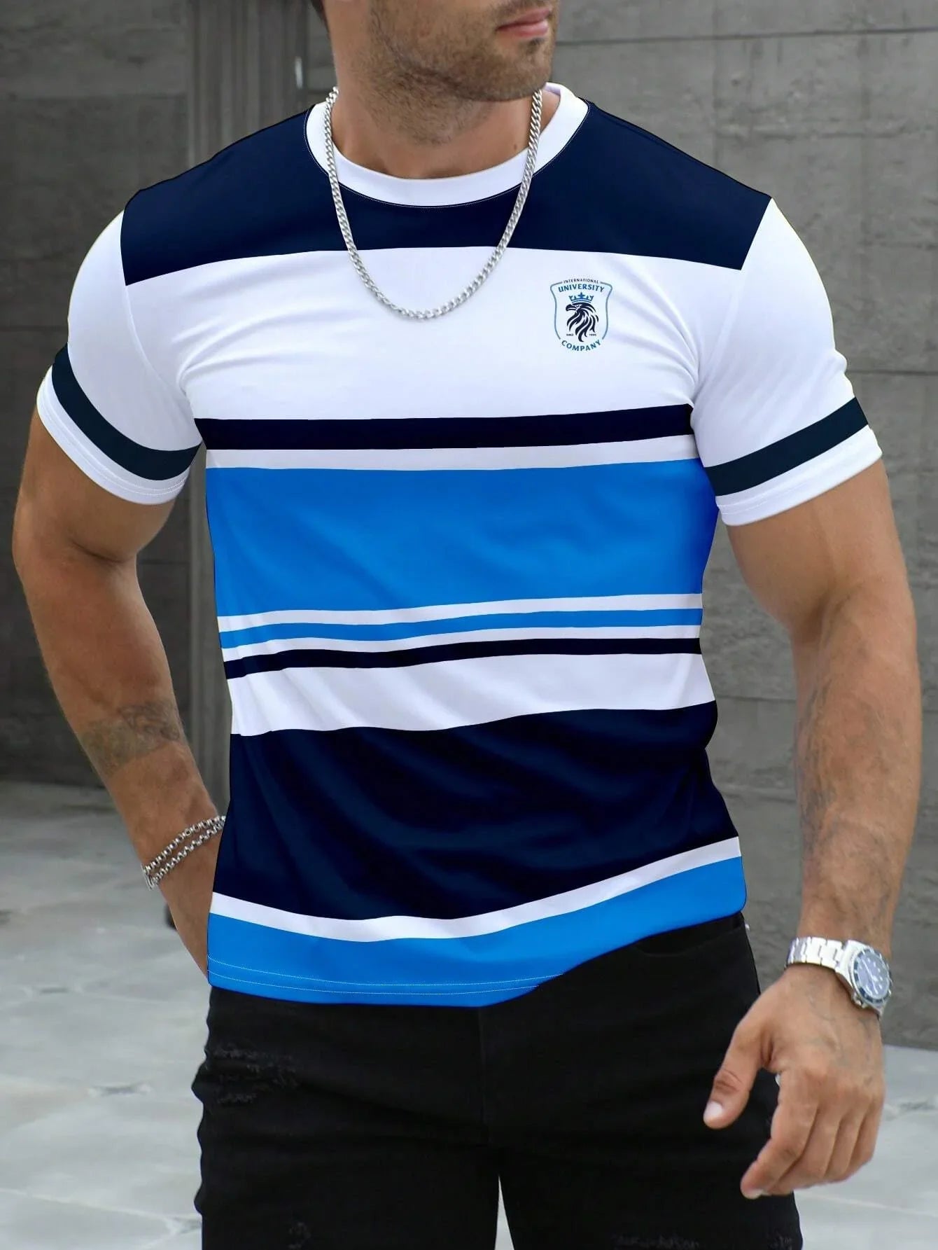 Men's striped design pattern short sleeved T-shirt short sleeved T-shirt quick drying breathable comfortable casual street