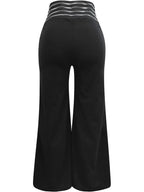 Elegant High Waist Flared Women Pants Office Casual Crisscross Sheer Mesh Patch Mesh Patch Casual Trousers Women Clothes