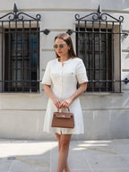 Elegant Women's Knitted Short Sleeve Dress Single Breasted High Waist Button Mini Curvy Dresse Knitwears White Black Summer 2025
