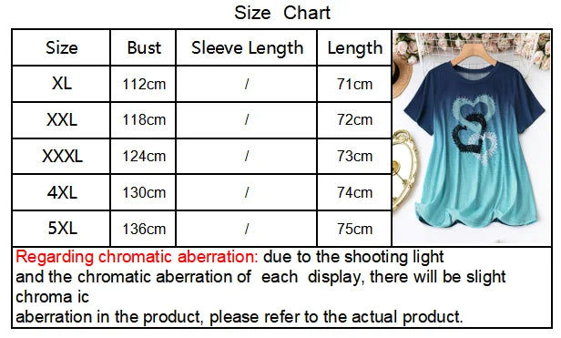 New Plus Size European and American Women's Casual Round Neck Love Printed T-shirt