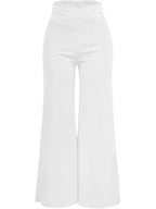 Elegant High Waist Flared Women Pants Office Casual Crisscross Sheer Mesh Patch Mesh Patch Casual Trousers Women Clothes