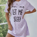 Let Me Sleep Printed Plus Size Women's Nightgowns Home Ice Silk Dresses Short Sleeve Dresses Pajamas for Girls with Large Busts