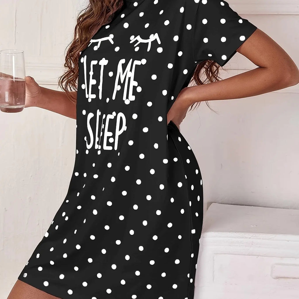 Let Me Sleep Printed Plus Size Women's Nightgowns Home Ice Silk Dresses Short Sleeve Dresses Pajamas for Girls with Large Busts