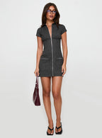 Wynona Mini Dress White / Grey Pinstripe