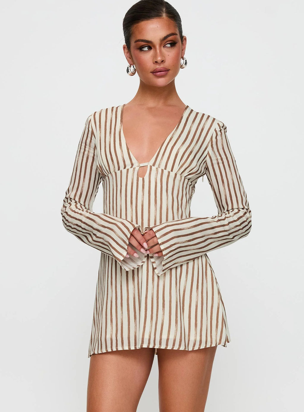The Good Life Mini Dress Brown / White Stripe