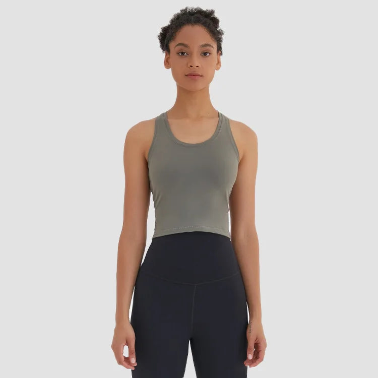 CretKoav Sports Vest Women's Running Fitness T Shirts Sexy Crop Top Workout Quick-Dry Yoga Tank Tops Elastic Tight Gym Clothes