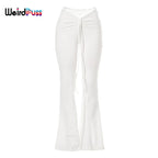 Weird Puss Y2K Low Waist Flare Pants Women Drawstring Ruched Long Trousers Elastic Casual Streetwear Fashion Bandage Bottoms