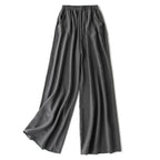 SuyaDream Women Wide Leg Pants 100%Real Silk Solid Elastic Waisted Ankle-length 2024 Office Spring Autumn Chic Trousers Black