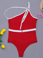 VigoCasey Hollow Out One Shoulder Swimwear Women 2025 Sexy One Piece Swimsuit Female High Waist Monokini Solid Belt Bathing Suit
