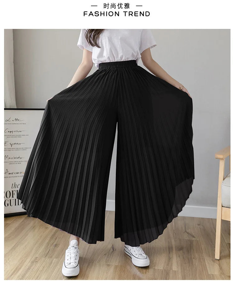 Women Elegant Chiffon High Waist Wide Leg Pants Casual Korean Fashion Pleated Loose Trousers Clothes Comodi Pantalones De Mujer