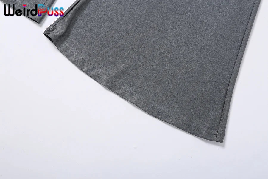 Weird Puss Y2K Low Waist Flare Pants Women Drawstring Ruched Long Trousers Elastic Casual Streetwear Fashion Bandage Bottoms