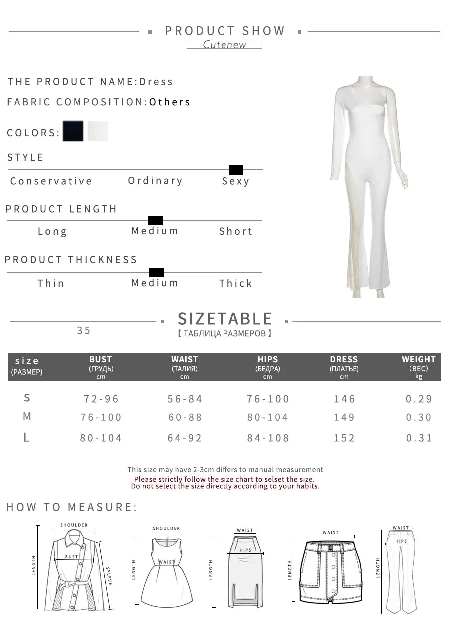 Cutenew Sexy Mesh Patchwork One Shoulder Playsuits Women Elegant Solid Skinny Flare Pants Jumpsuit Fashion Lady Party Streetwear