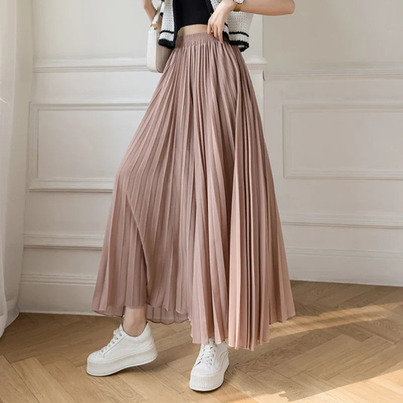 Women Elegant Chiffon High Waist Wide Leg Pants Casual Korean Fashion Pleated Loose Trousers Clothes Comodi Pantalones De Mujer