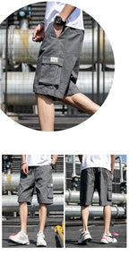 Summer Men's Outdoor Camouflage Cargo Shorts Pocket Cotton Casual Half Pants Mid Waist Drawstring Loose Shorts Bib Overalls 7XL