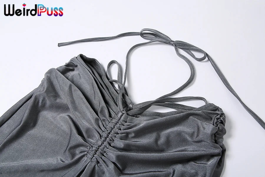 Weird Puss Y2K Low Waist Flare Pants Women Drawstring Ruched Long Trousers Elastic Casual Streetwear Fashion Bandage Bottoms