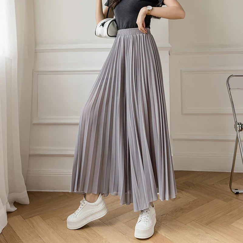 Women Elegant Chiffon High Waist Wide Leg Pants Casual Korean Fashion Pleated Loose Trousers Clothes Comodi Pantalones De Mujer