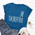 Be Different Upside Down Letter Print T Shirt Women Short Sleeve O Neck Loose Tshirt Women Causal Tee Shirt Tops Camisetas Mujer