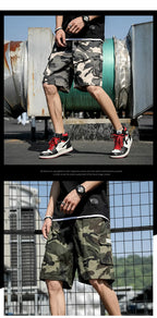 Summer Men's Outdoor Camouflage Cargo Shorts Pocket Cotton Casual Half Pants Mid Waist Drawstring Loose Shorts Bib Overalls 7XL