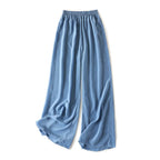 SuyaDream Women Wide Leg Pants 100%Real Silk Solid Elastic Waisted Ankle-length 2024 Office Spring Autumn Chic Trousers Black