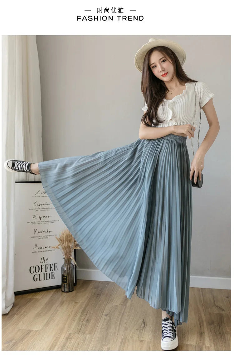 Women Elegant Chiffon High Waist Wide Leg Pants Casual Korean Fashion Pleated Loose Trousers Clothes Comodi Pantalones De Mujer