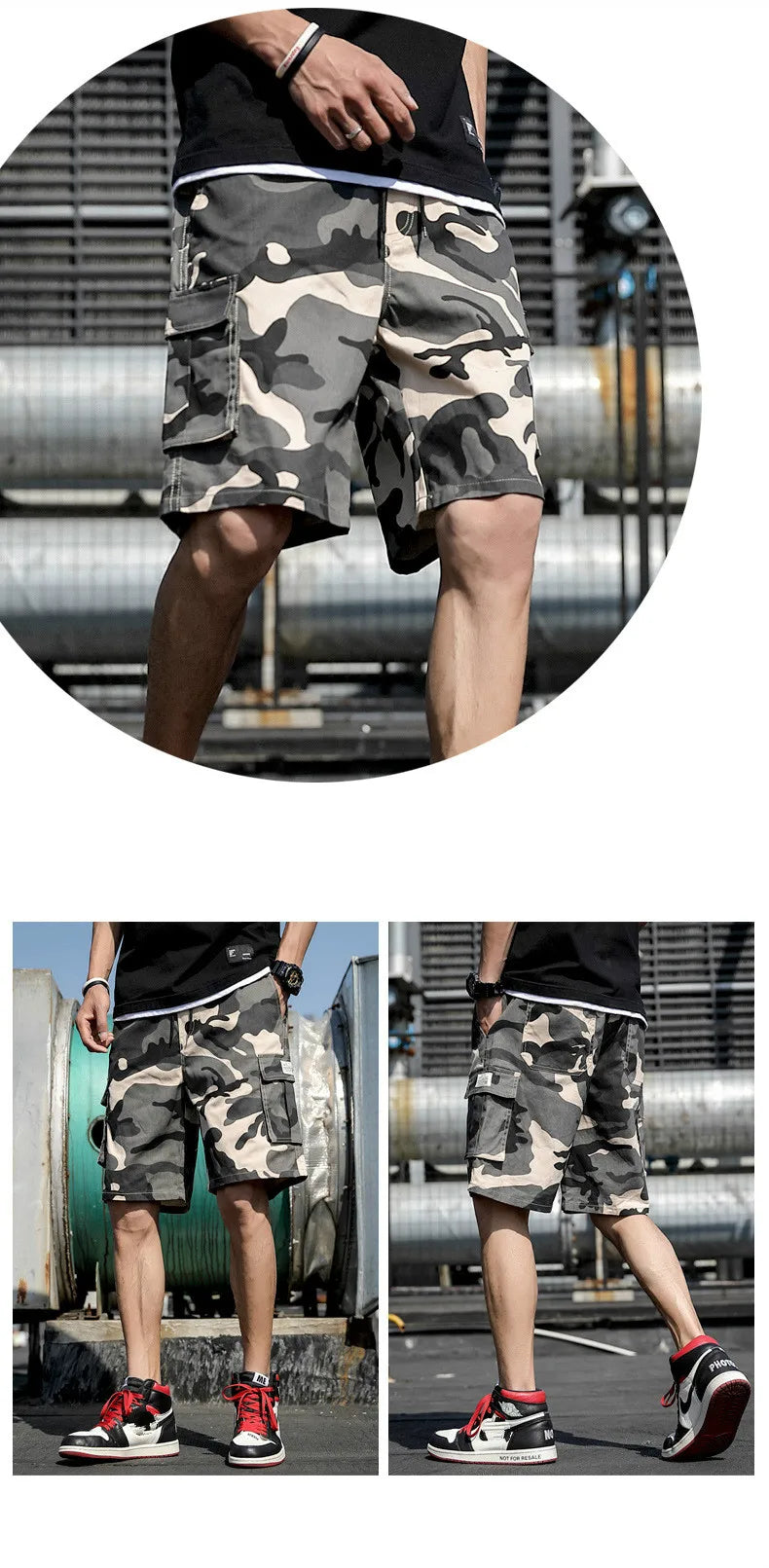 Summer Men's Outdoor Camouflage Cargo Shorts Pocket Cotton Casual Half Pants Mid Waist Drawstring Loose Shorts Bib Overalls 7XL