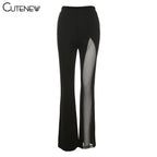 Cutenew Sexy Mesh Patchwork One Shoulder Playsuits Women Elegant Solid Skinny Flare Pants Jumpsuit Fashion Lady Party Streetwear