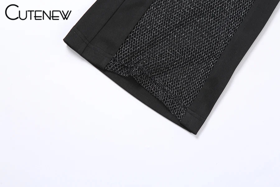 Cutenew Sexy Mesh Patchwork One Shoulder Playsuits Women Elegant Solid Skinny Flare Pants Jumpsuit Fashion Lady Party Streetwear