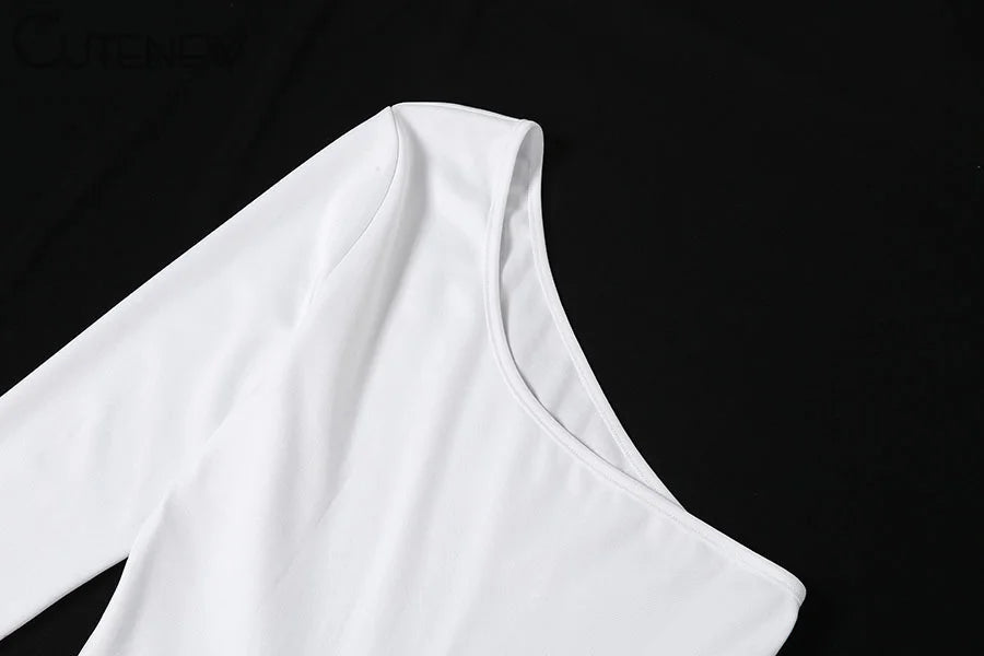 Cutenew Sexy Mesh Patchwork One Shoulder Playsuits Women Elegant Solid Skinny Flare Pants Jumpsuit Fashion Lady Party Streetwear