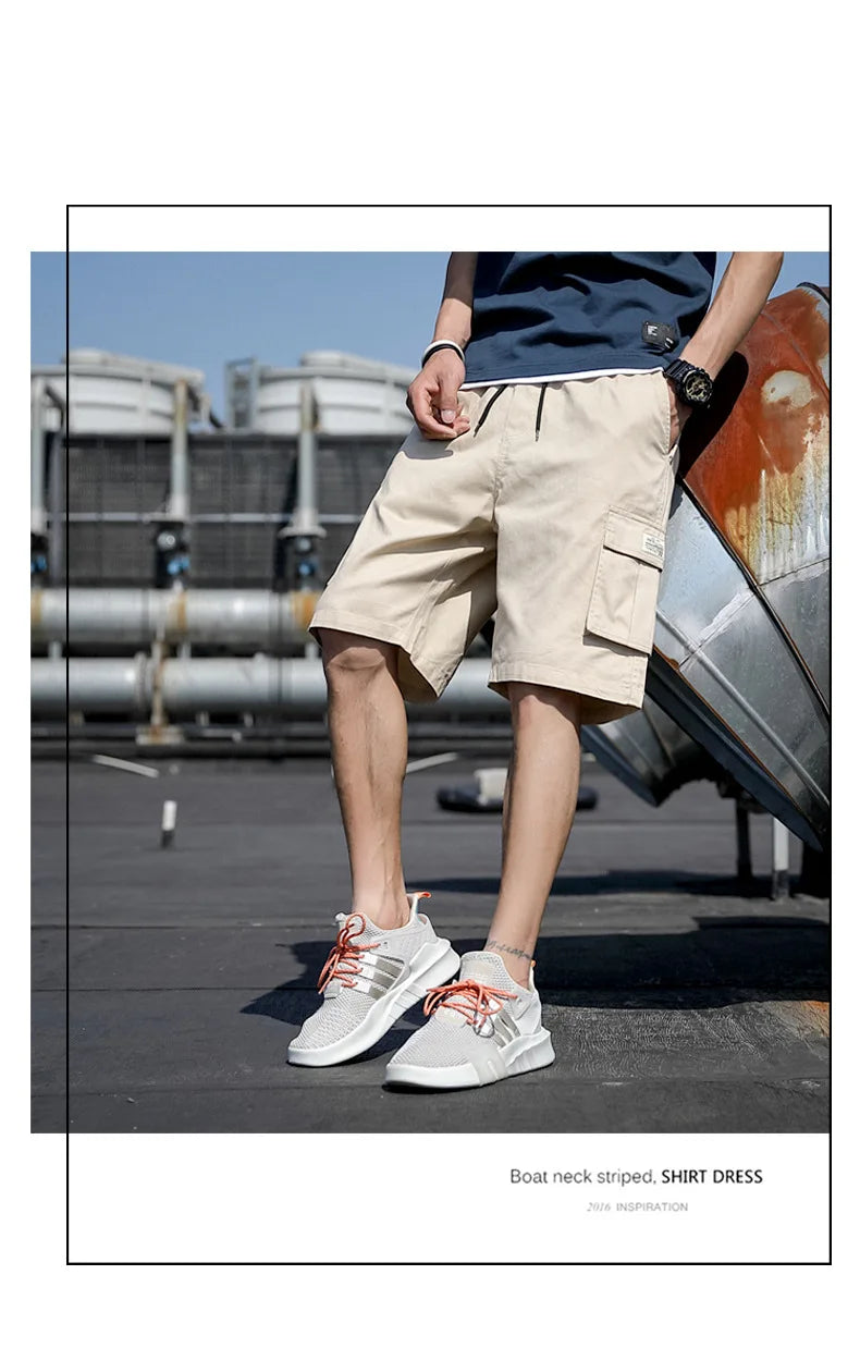 Summer Men's Outdoor Camouflage Cargo Shorts Pocket Cotton Casual Half Pants Mid Waist Drawstring Loose Shorts Bib Overalls 7XL