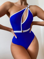 VigoCasey Hollow Out One Shoulder Swimwear Women 2025 Sexy One Piece Swimsuit Female High Waist Monokini Solid Belt Bathing Suit