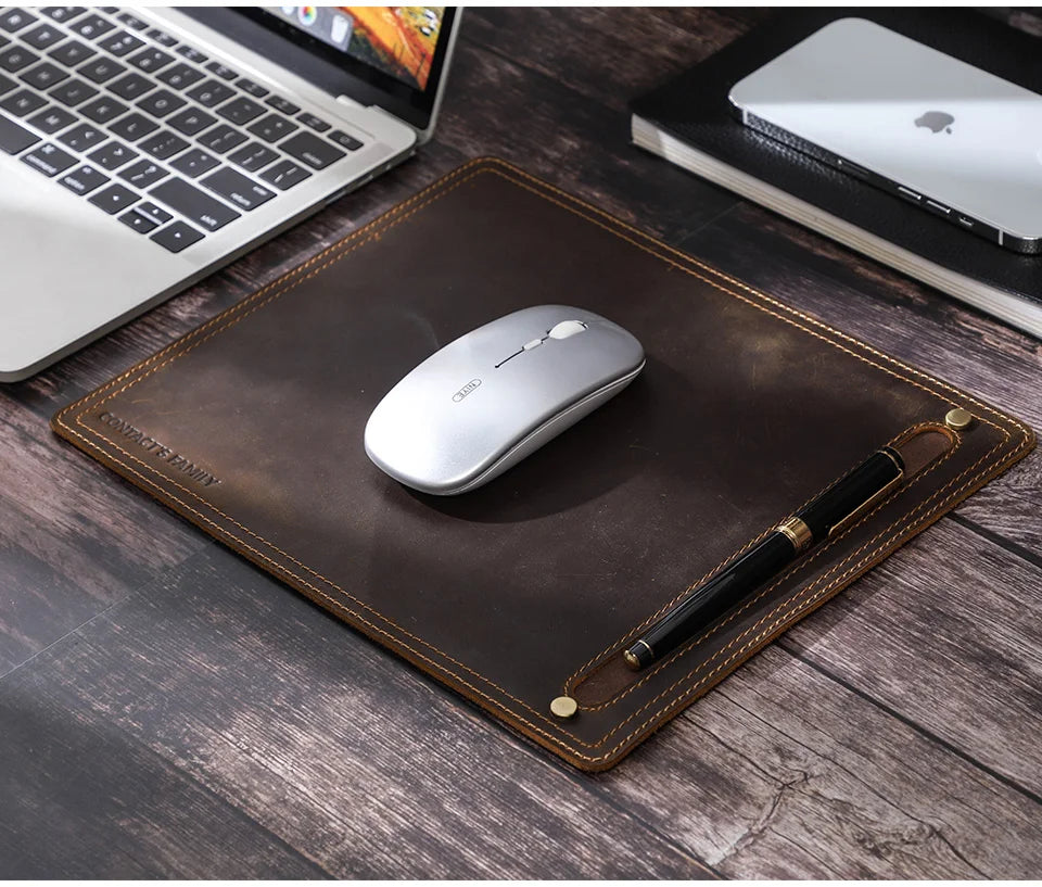 CONTACT'S FAMILY Anti-Slip Mouse Pad Mat Laptop Nubuck Leather with Pen Holder Gaming Mice New Desk Cushion Retro Comfortable