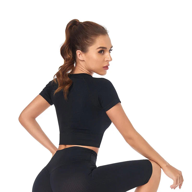 WAREBALL Women Yoga Shirts Short Sleeve Crop Top Gym Tops Fitness Running Workout Sport T-Shirts Sports Wear