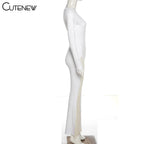 Cutenew Sexy Mesh Patchwork One Shoulder Playsuits Women Elegant Solid Skinny Flare Pants Jumpsuit Fashion Lady Party Streetwear