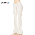 Weird Puss Y2K Low Waist Flare Pants Women Drawstring Ruched Long Trousers Elastic Casual Streetwear Fashion Bandage Bottoms