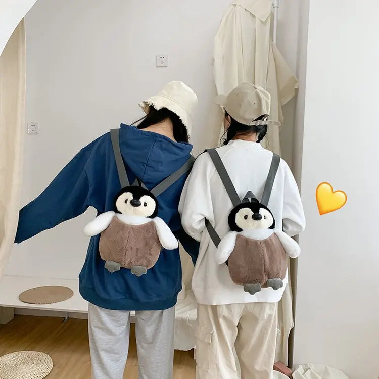 Cute Penguin Plush Backpack For Girls Khaki Penguin Plush Shoulder Bag Birthday Best Gift For Girls Soft Small Bag