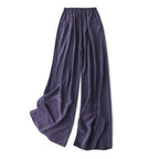 SuyaDream Women Wide Leg Pants 100%Real Silk Solid Elastic Waisted Ankle-length 2024 Office Spring Autumn Chic Trousers Black