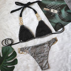 Halter Metal Chains Rhinestone Diamond Bikini Women Swimsuit Female Swimwear Two Pieces Bikini set Brazilian Bathing Suit Swim