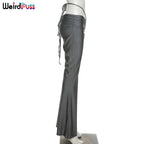 Weird Puss Y2K Low Waist Flare Pants Women Drawstring Ruched Long Trousers Elastic Casual Streetwear Fashion Bandage Bottoms
